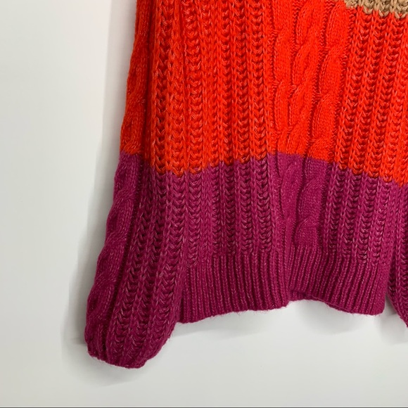 Vero Moda Cozy Soft Wide Cable Knit Vibrant Colorblock Striped Crewneck Sweater - Picture 4 of 15